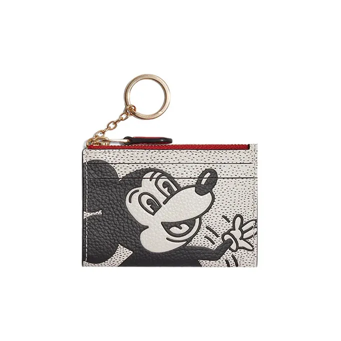 COACH X Disney X Keith Haring Skinny Wallet Pebbled Leather Card Holder Unisex White