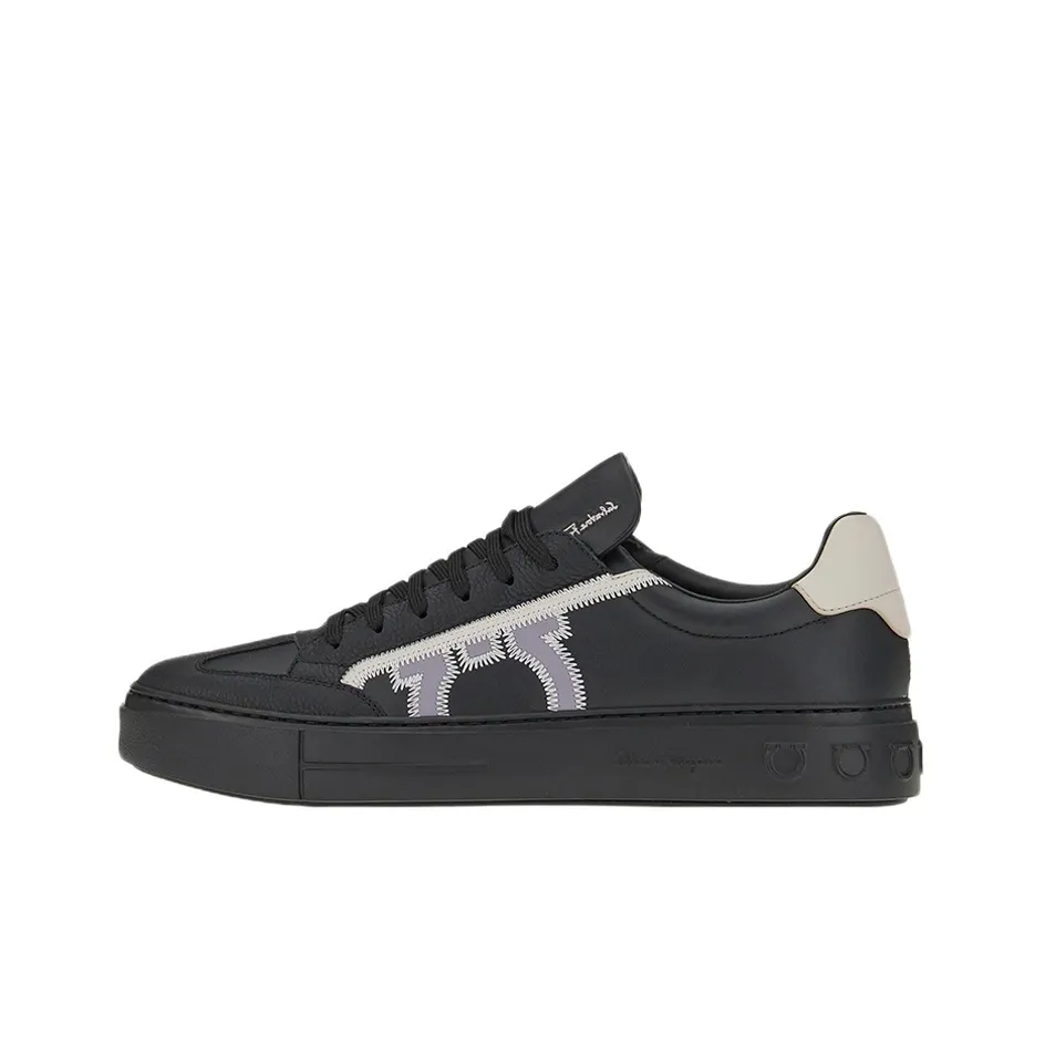 FERRAGAMO GANCINI Low Top Stylish Skateboarding Shoes Men's Black Gray