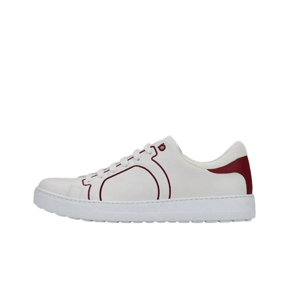 FERRAGAMO Low Top Stylish Skateboarding Shoes Men's White Red