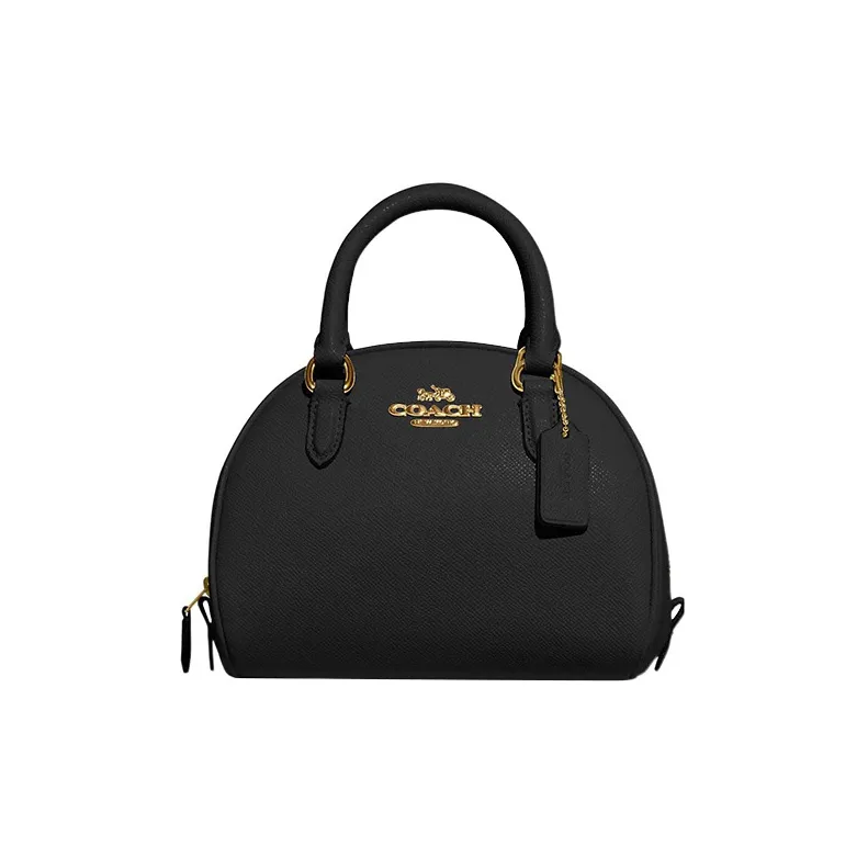 COACH Sydney Cross Stitch Leather Dome Bag Handbags Shoulder Bag Crossbody Bag Small Size Women
s Black