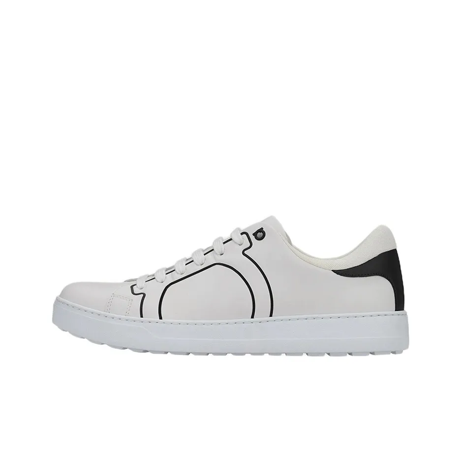 FERRAGAMO GANCINI Low Top Stylish Skateboarding Shoes Men's White Black