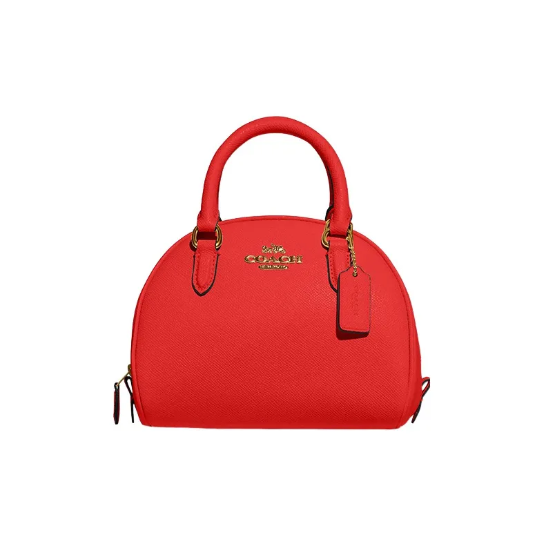 COACH Sydney Cross-Stitch Leather Dome Bag Handbag Shoulder Bag Crossbody Bag Small Size Women's Miami Red