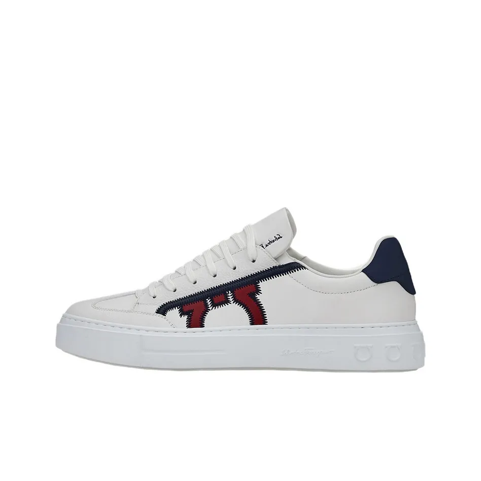 FERRAGAMO GANCINI Low Top Stylish Skateboarding silhouette shoes Men's White Blue