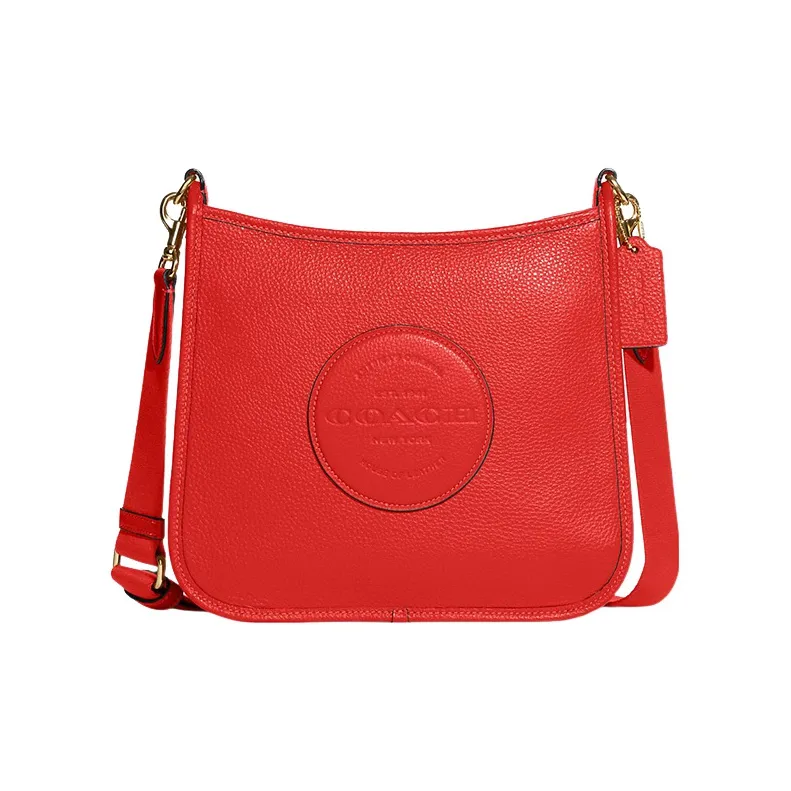 COACH Dempsey Pebble Кожа Сумка для документов Сумка через плечо Большая Женская Miami Красный