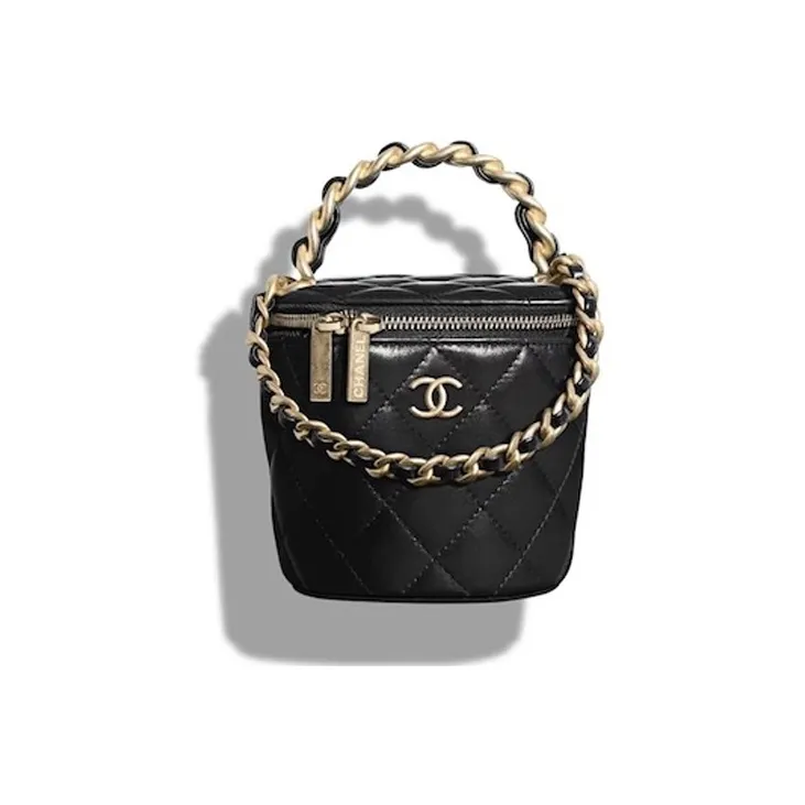 CHANEL Calfskin Prosperity Bucket Bag Handbag Trumpets Women's Black/Pink/Purple