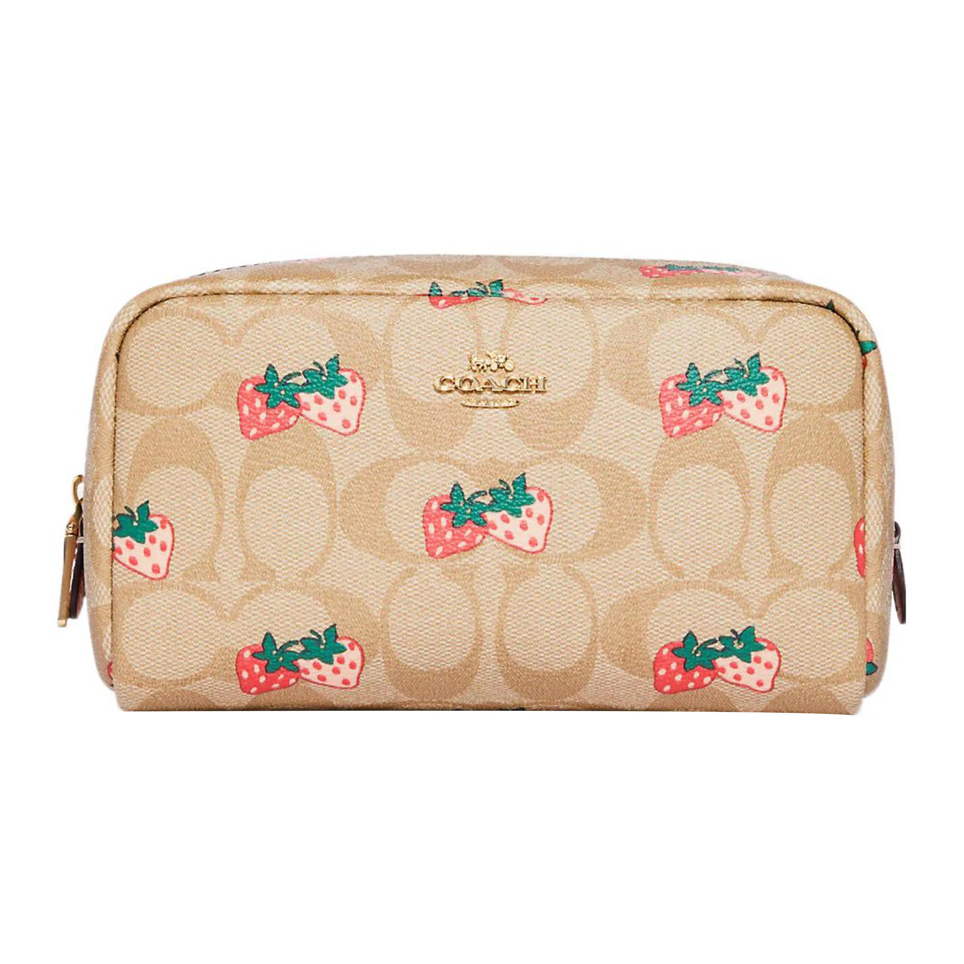 COACH Boxy Покрытый холст с кожаными вставками туалетная сумка клатч квадратная сумка косметичка маленькая женская хаки