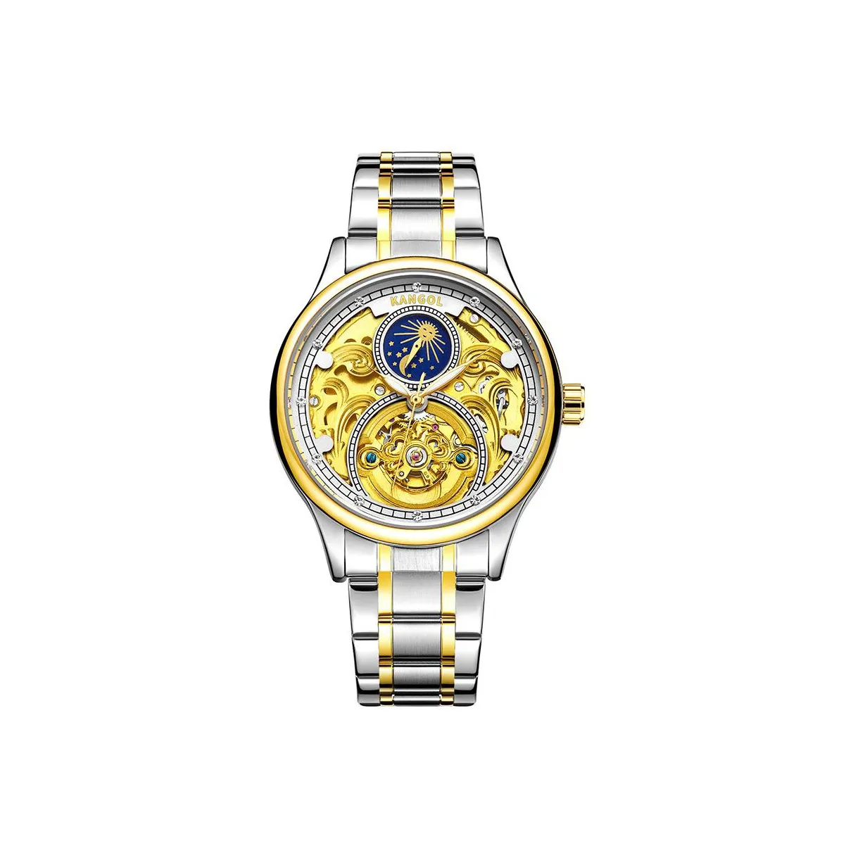 KANGOL PRESTIGE Collection Механический механизм Металлический ремешок Часы Мужские Часы Скелетный циферблат KANGOL K116
