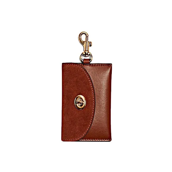 COACH Leather Suede Key Pouch Card Holder Wrist Bag Accessory Mini Women's Dark Umber