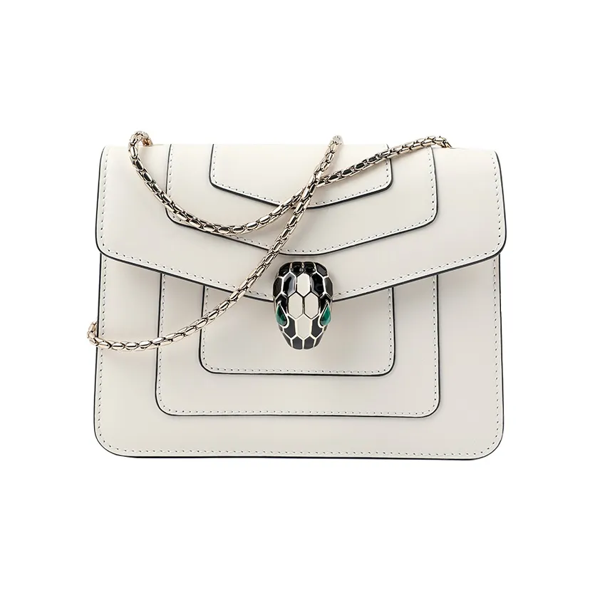 BVLGARI Serpenti Forever Calfskin Chain Bag, Crossbody Bag, Shoulder Bag Women's White