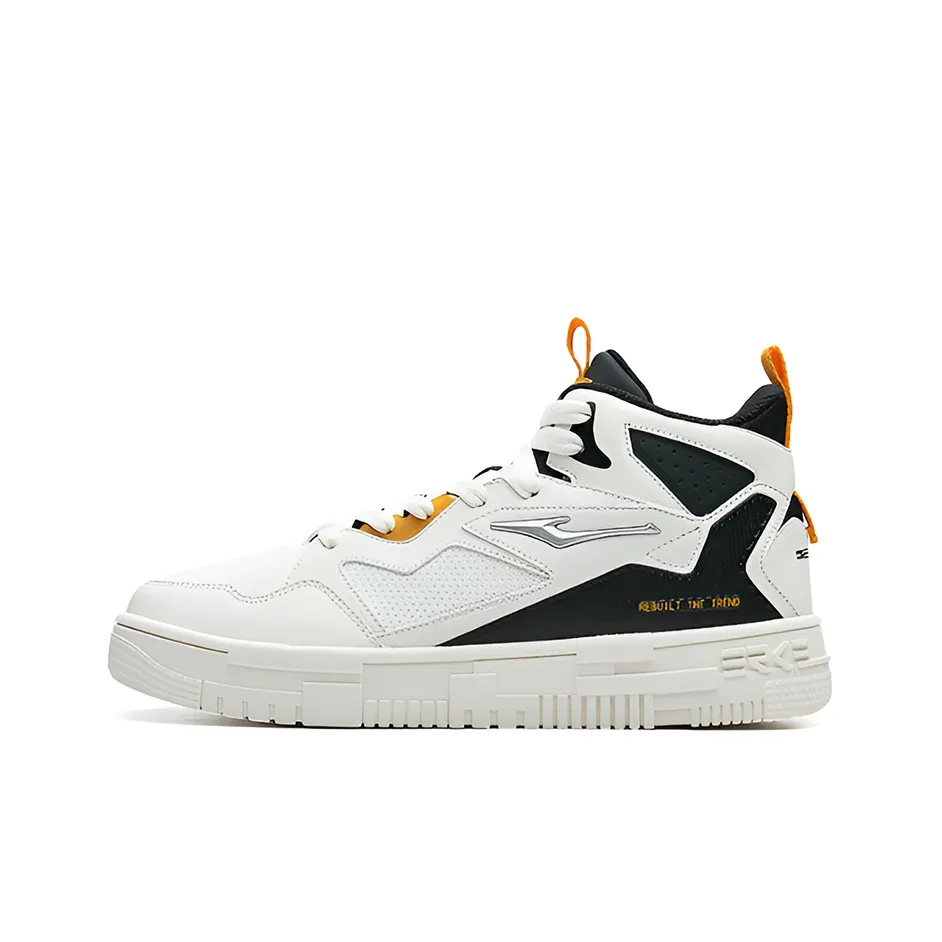 Erke Compact Collection Abrasion Resistant Mid Top Skateboard Shoes Men's White Yellow