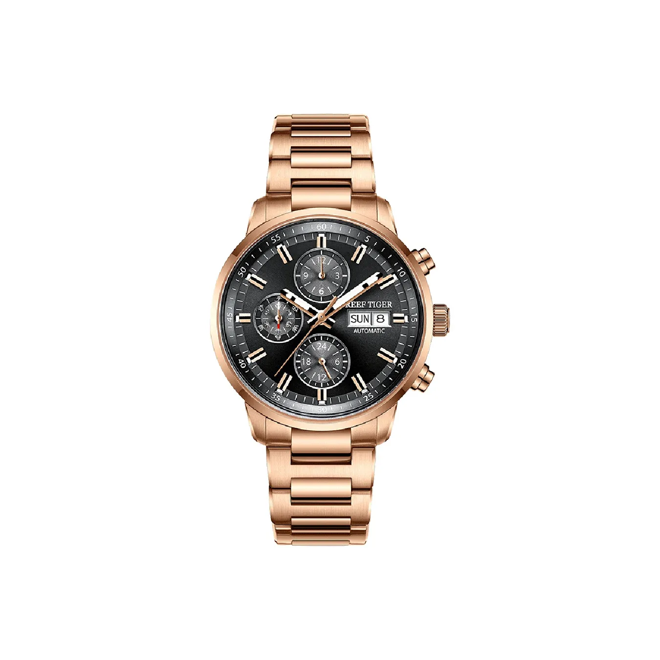 REEF TIGER Seattle Collection Captain Automatic Mechanical Movement Watch Men's Watches Black Dial RGA1659-JH