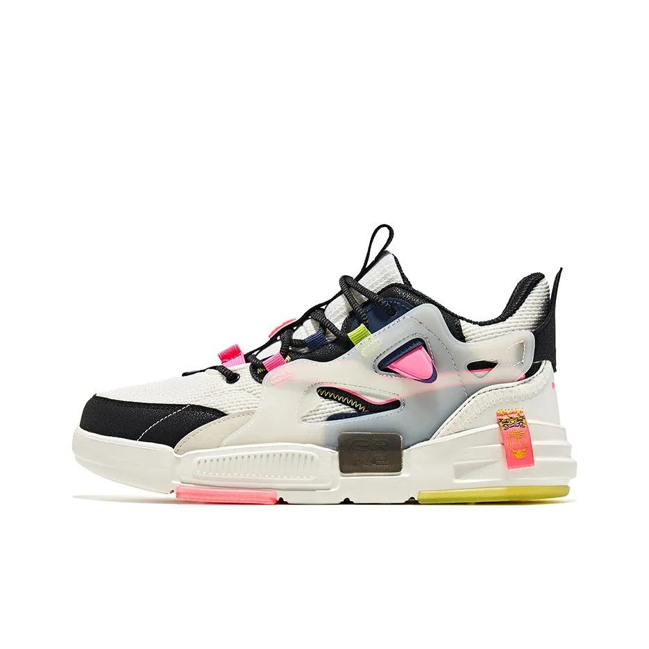 Erke MID Топ Скейтборд Кроссовки Женские Белые Неон Персиково-Розовый