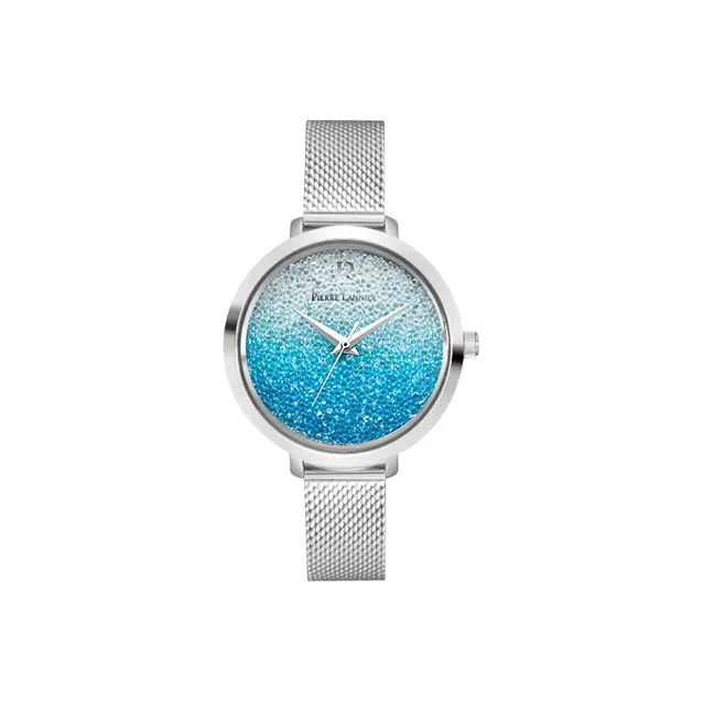 PierreLannier Женские часы Кварцевый механизм Ремешок из нержавеющей стали Синий циферблат 101G668