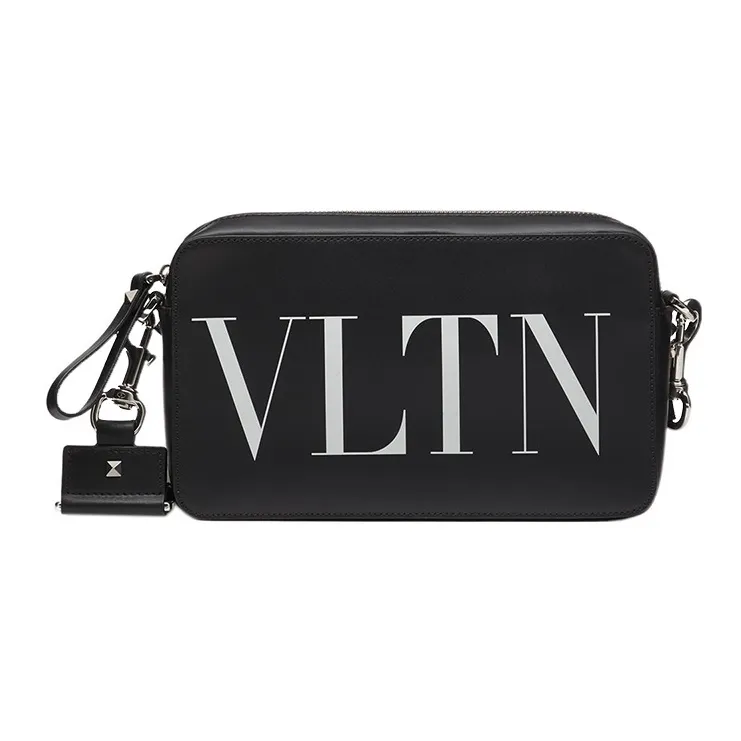 Valentino VLTN Leather, Cow Leather Camera Bag, Crossbody Bag Medium Size Men's Black White