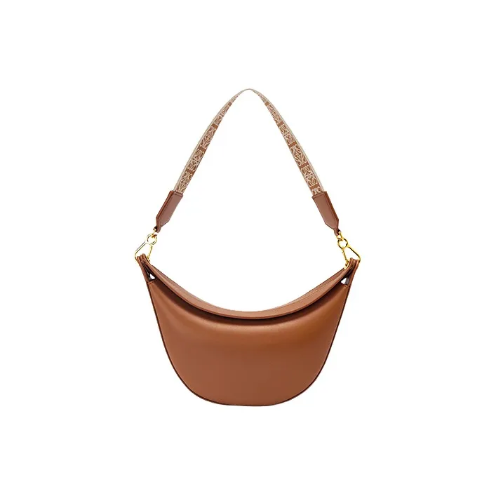 LOEWE Satin Calfskin With Jacquard Fabric Shoulder Bag Small Size Women's Brown