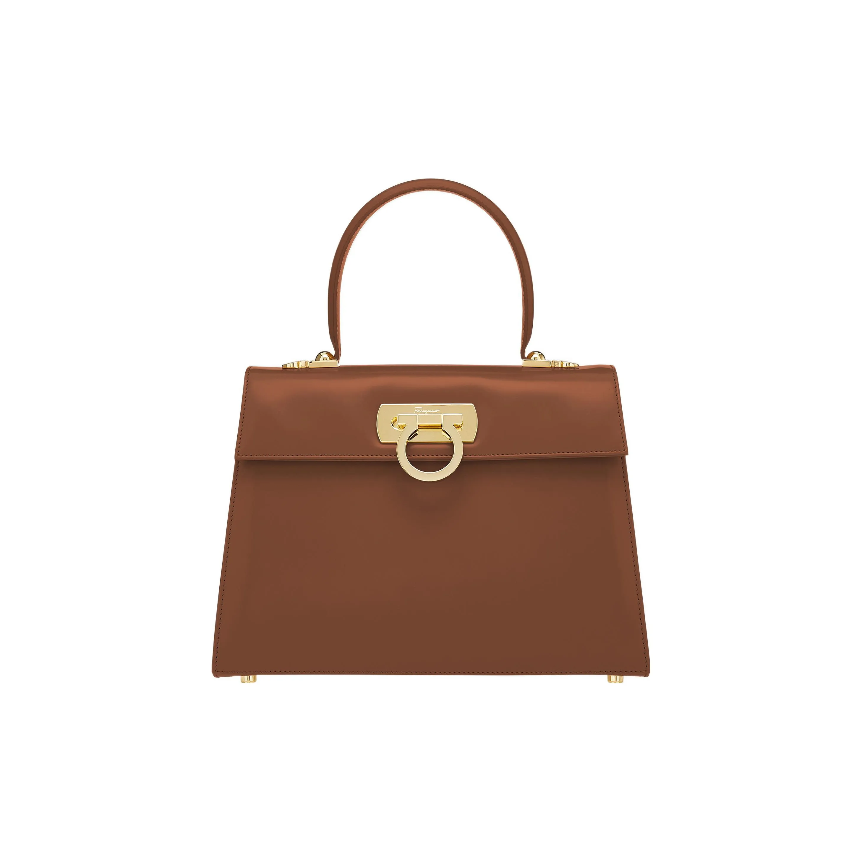 FERRAGAMO Museum Cow Leather Handbag Tubas Women's Coffee