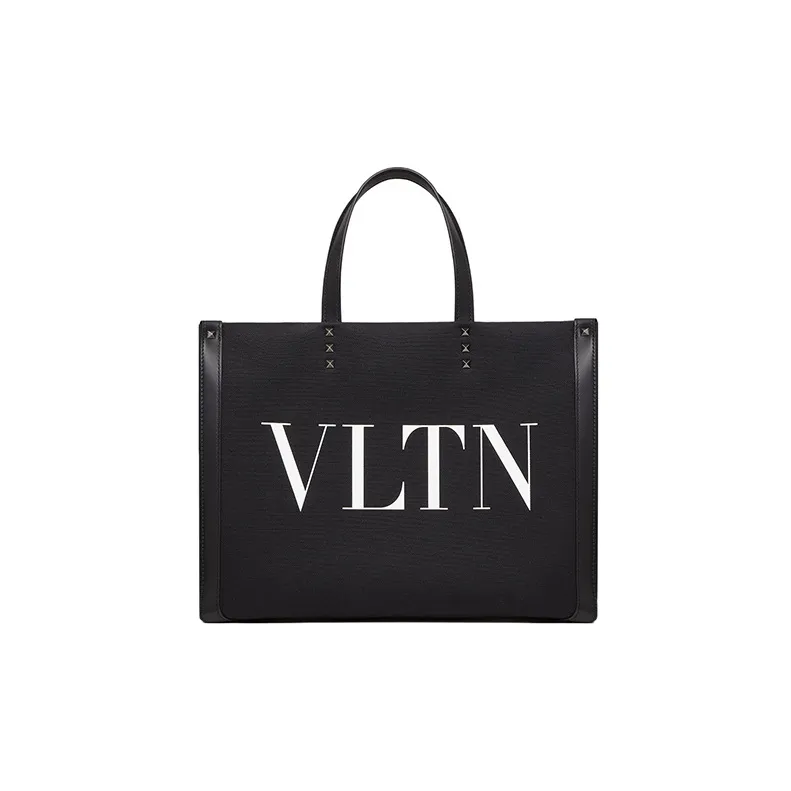 Valentino VLTN Cow Leather Tote Shopping Bags Medium Size Men's Black/White