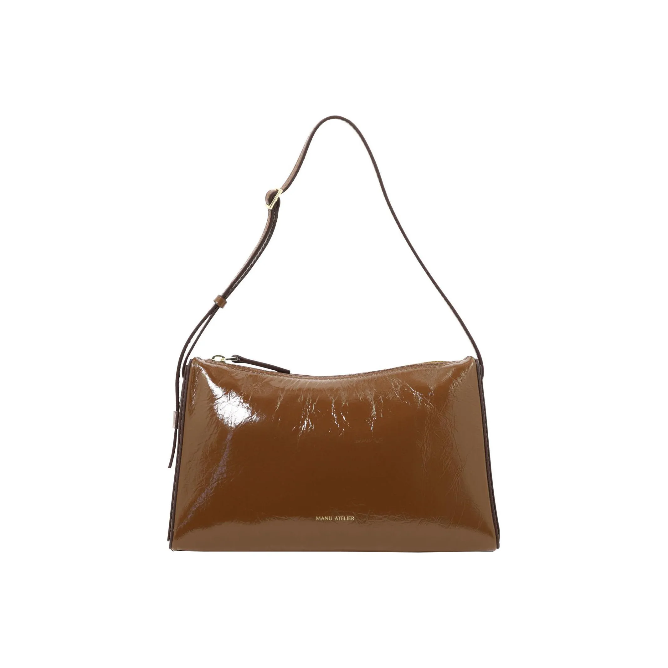 Manu Atelier Лакированная поверхность Кожа Сумка на плечо Женская Коричневая