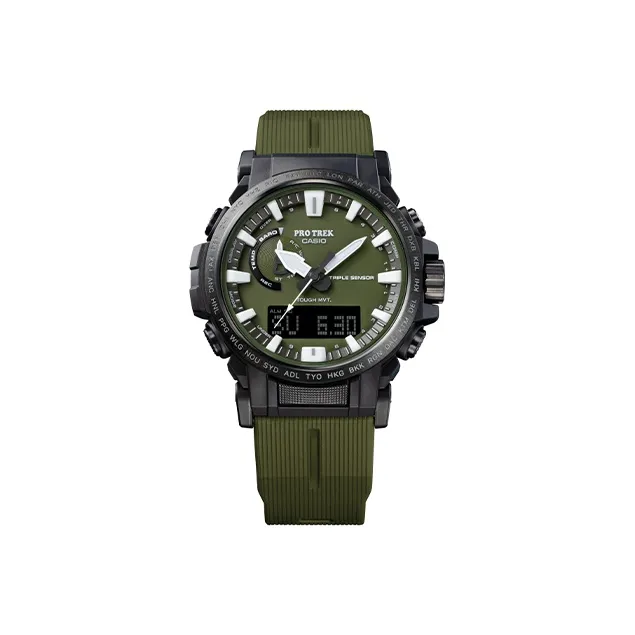 CASIO PRO TREK Collection Кварцевый механизм Смольный ремешок Часы Мужские Зеленый циферблат PRW 61Y 3PR