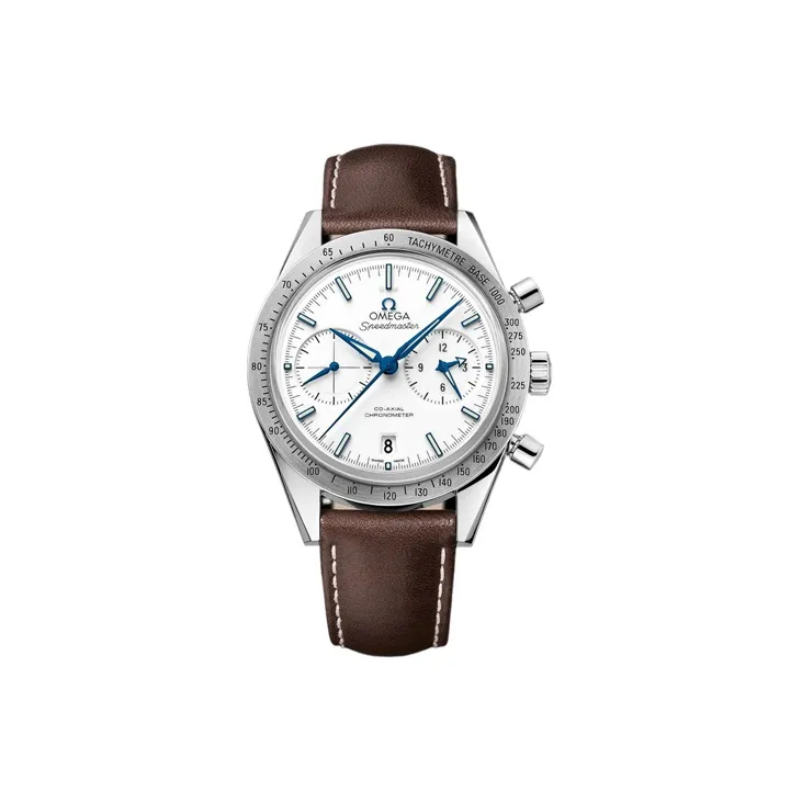 OMEGA Automatic Mechanical Movement Unisex Watch 41.5mm White Dial Titanium Watch Case Cowhide Strap