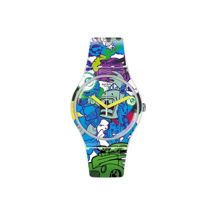 Swatch Quartz Механизм Мужские часы Циферблат Синий Пластик Корпус Часы Силиконовый Ремешок