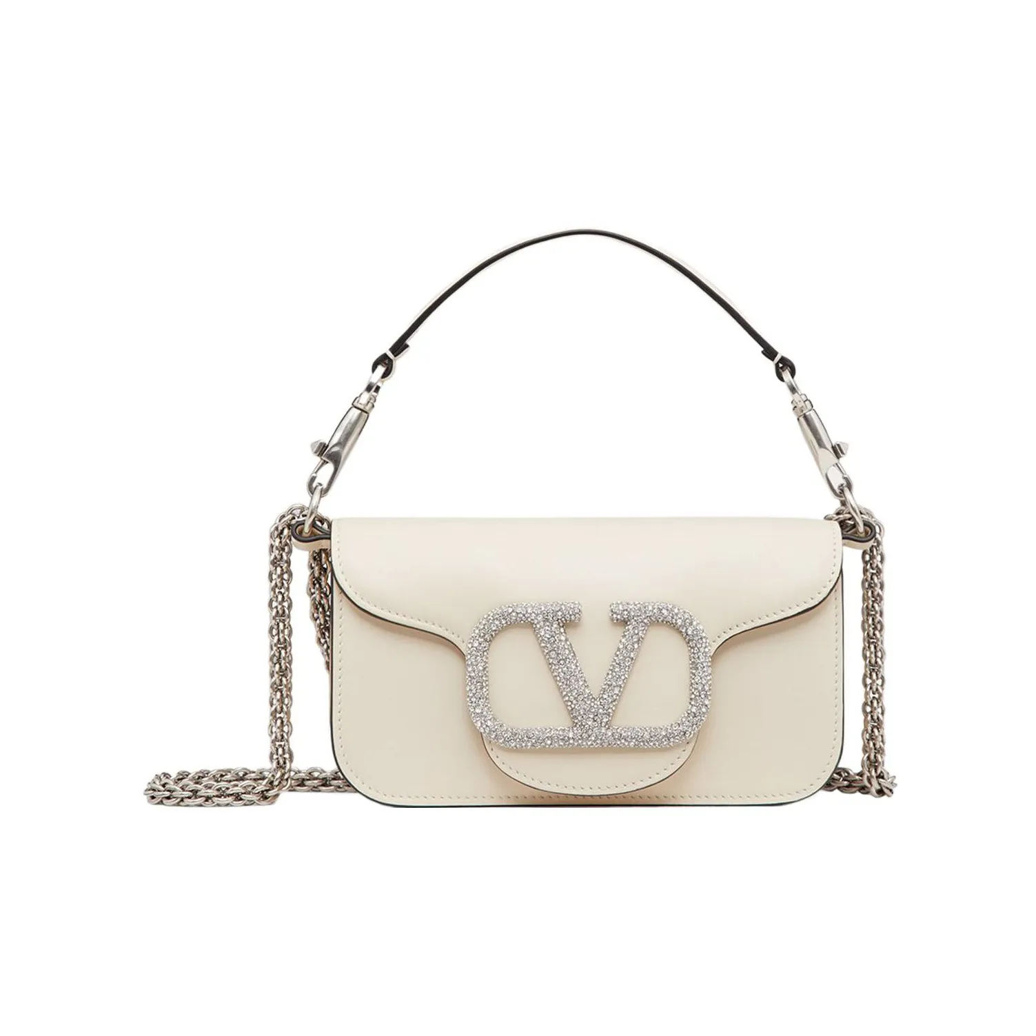 Valentino Locò Cow Leather Baguette Bag, Shoulder Bag, Crossbody Bag, Handbag Trumpets Women's Ivory White