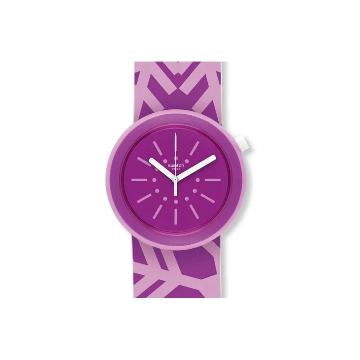 Swatch Quartz Механизм Мужские часы Часы 45 мм Фиолетовый циферблат Часы Пластиковый корпус Часы Силиконовый ремешок