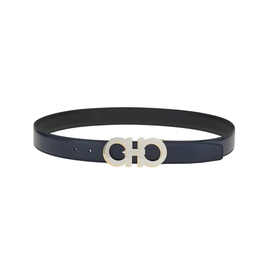 FERRAGAMO Ремни из коровьей кожи Мужской Темно-синий Черный