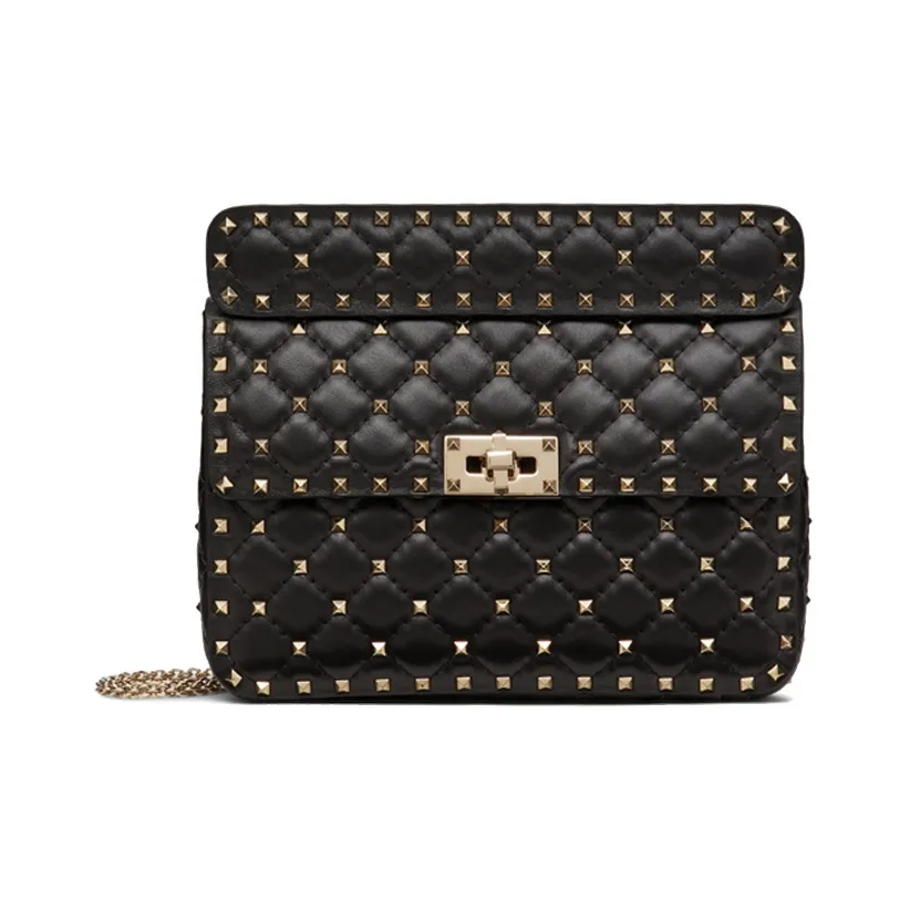 Valentino ROCKSTUD SPIKE Sheepskin Handbag, Crossbody Bag, Shoulder Bag Medium Size Women's Black