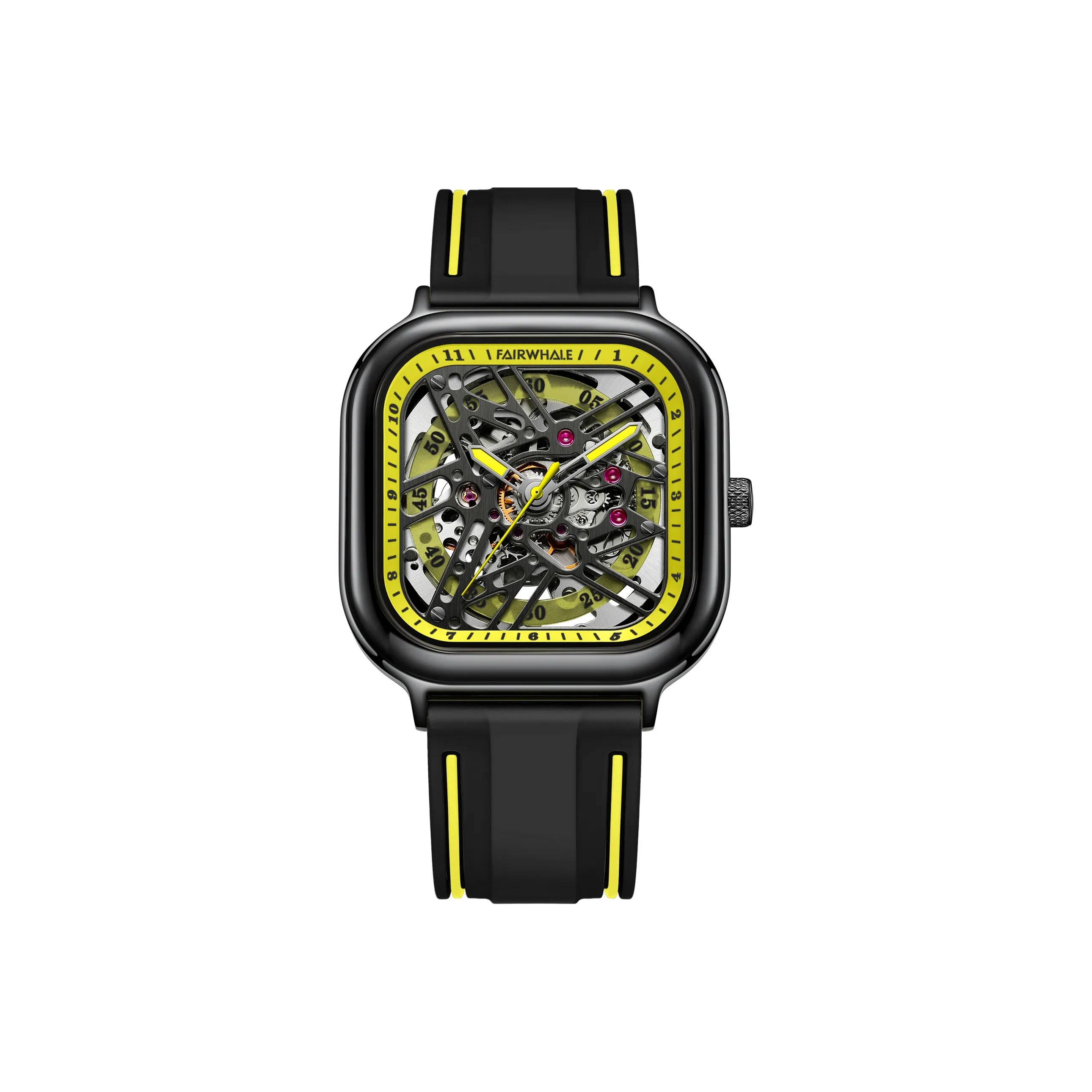 FAIRWHALE Starlight Collection Automatic Mechanical Movement Silicone Strap Watch Men's Watches Yellow Watch Dial