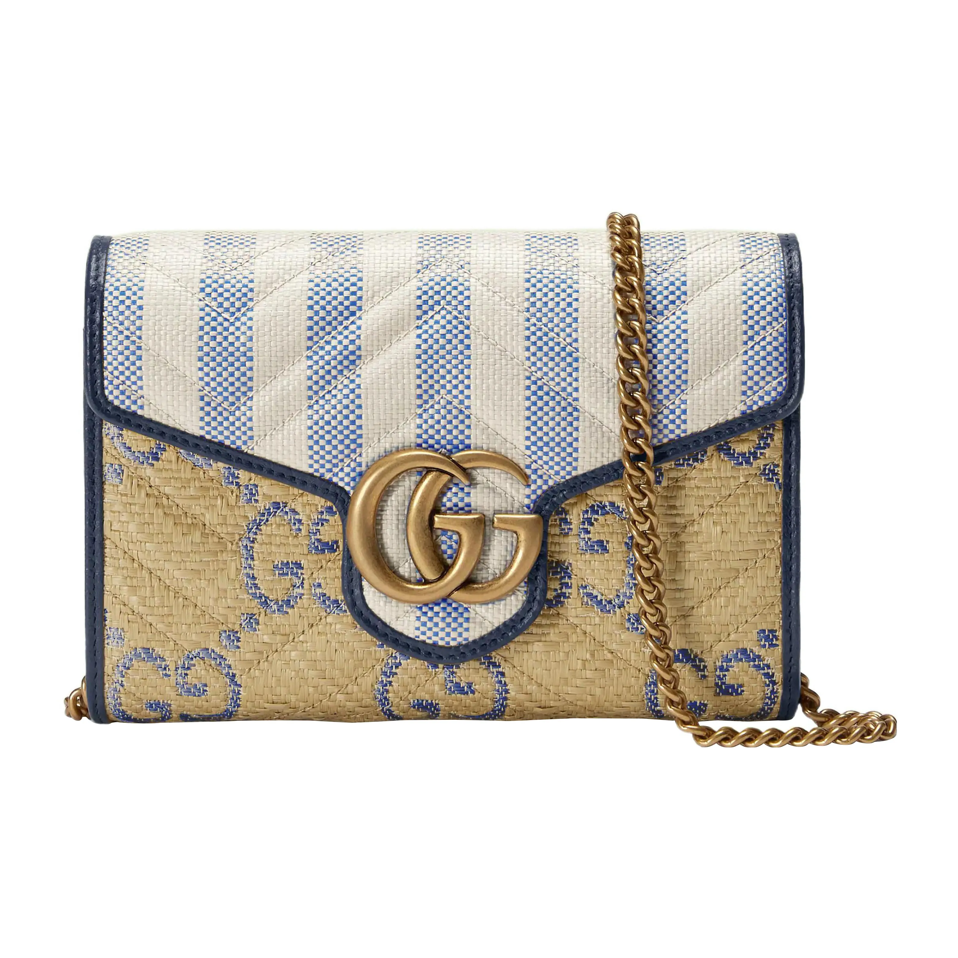 GUCCI GG Marmont Raffia Effect Fabric Envelope Bag Crossbody Bag Mini Women's