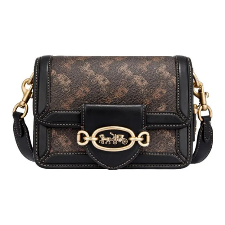 COACH Hero Canvas Leather Shoulder Bag Small Women's Dark Brown Black COACH Hero Холст Кожа Плечевая Сумка Маленькая Женская Темно-Коричневый и Черный