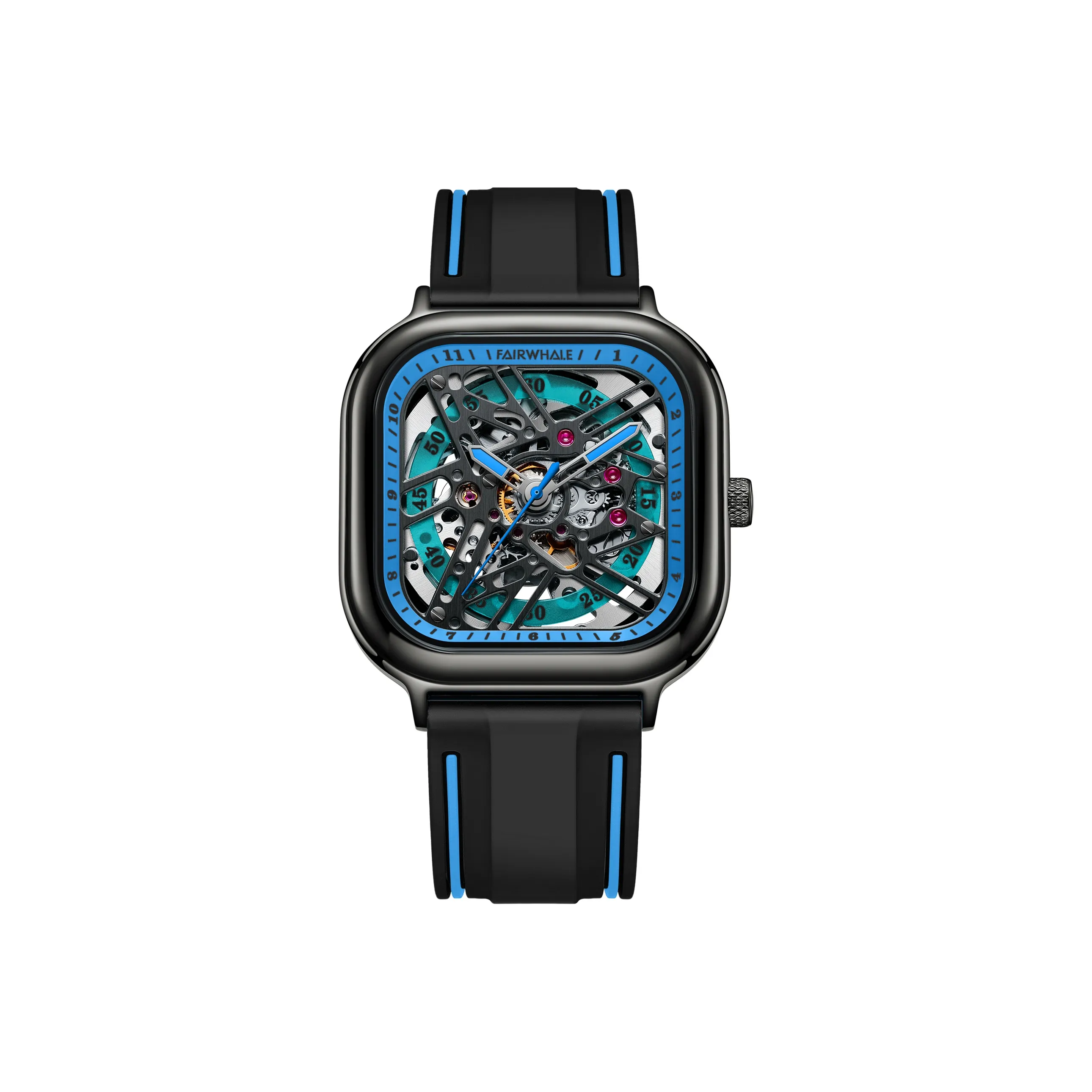 FAIRWHALE Starlight Collection Men's Watch Mechanical Movement Silicone Strap Watch Men's Watches Blue Dial