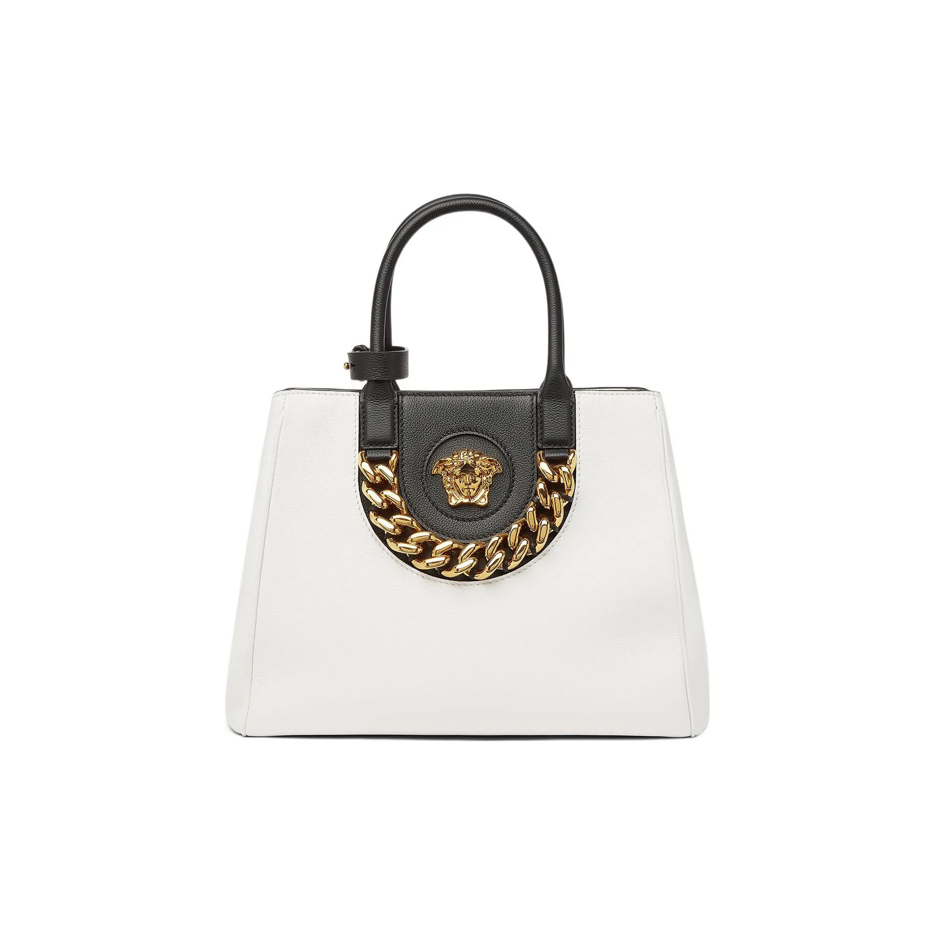VERSACE La Medusa Cow Leather Hand Tote Bag, Shoulder Bag Medium Size Women's Black/White