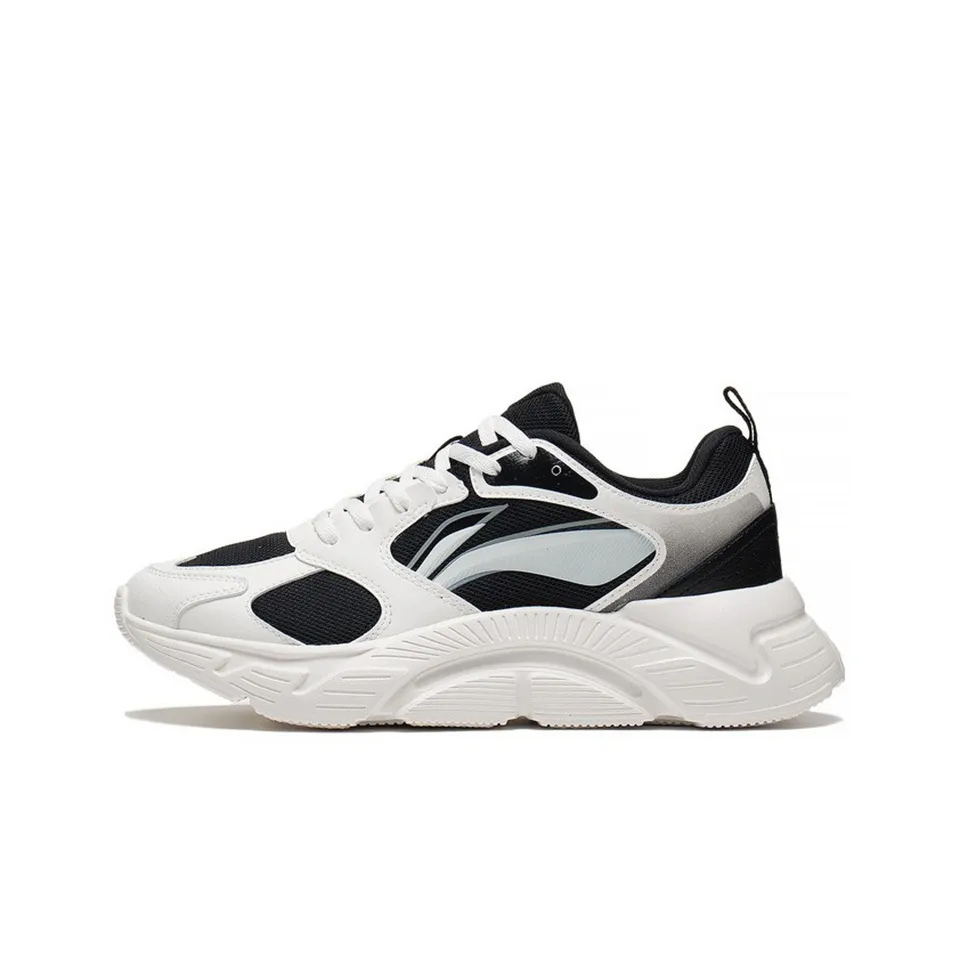 LiNing Shock Absorbers Slip-Resistant Abrasion-Resistant Low-Top Беговые кроссовки Женские Черный Белый