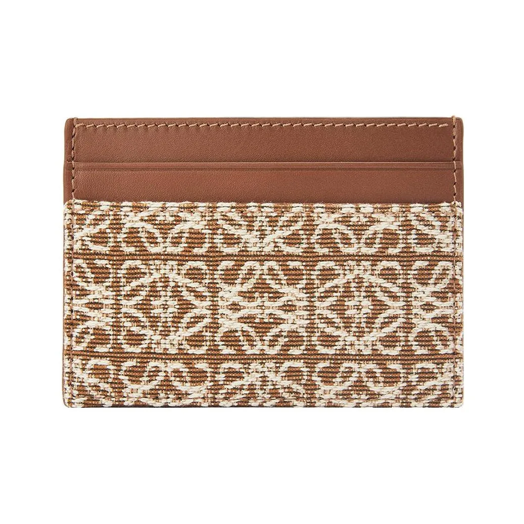 LOEWE Fabric Canvas Cow Leather Patchwork Card Clip Card Holder Women's Brown & Peach