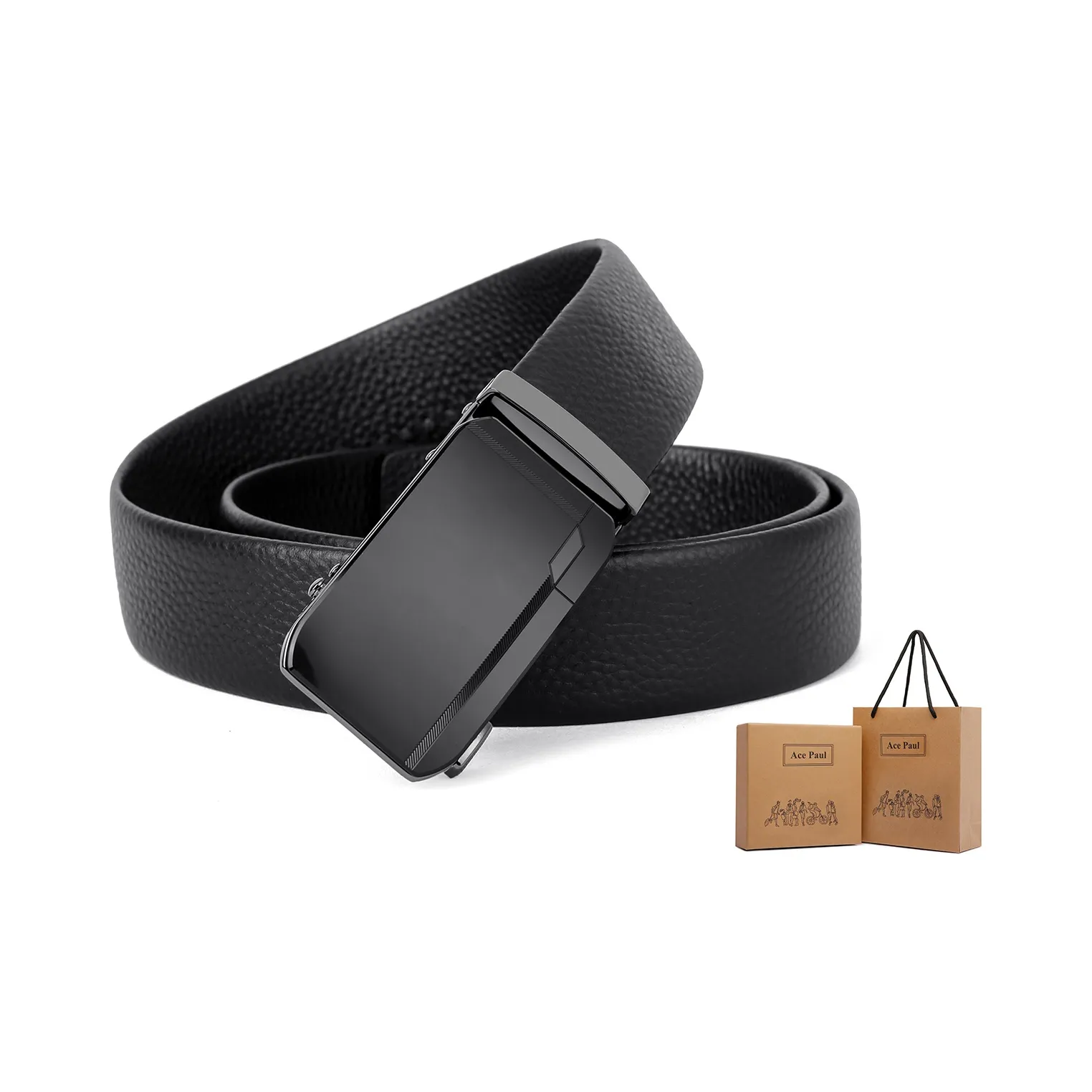 Ace Paul Ремень из натуральной коровьей кожи Брюки Ремень Мужской Черный Ширина 3,5 см
