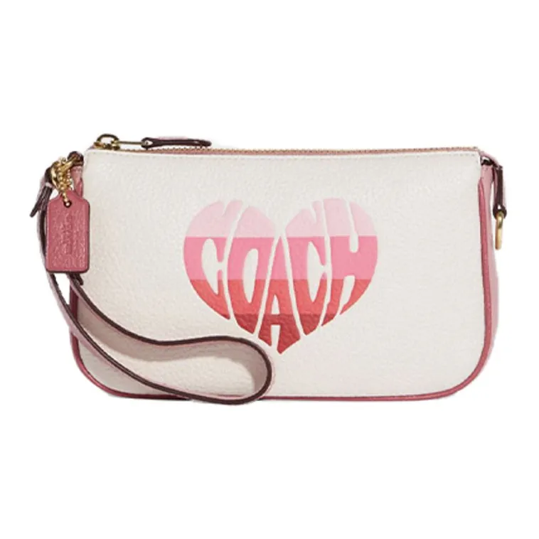 COACH Nolita Cow Leather Pochette, Shoulder Bag, Wrist Bag, Clutch Small Size Women's White & Pink
