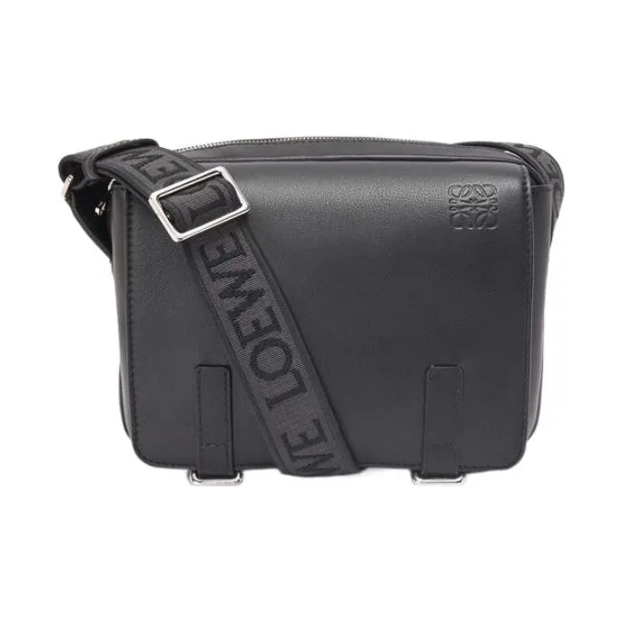 LOEWE Military Cow Leather With Jacquard Fabric Messenger Bag, Crossbody Bag, Shoulder Bag Trumpets Men's Black
