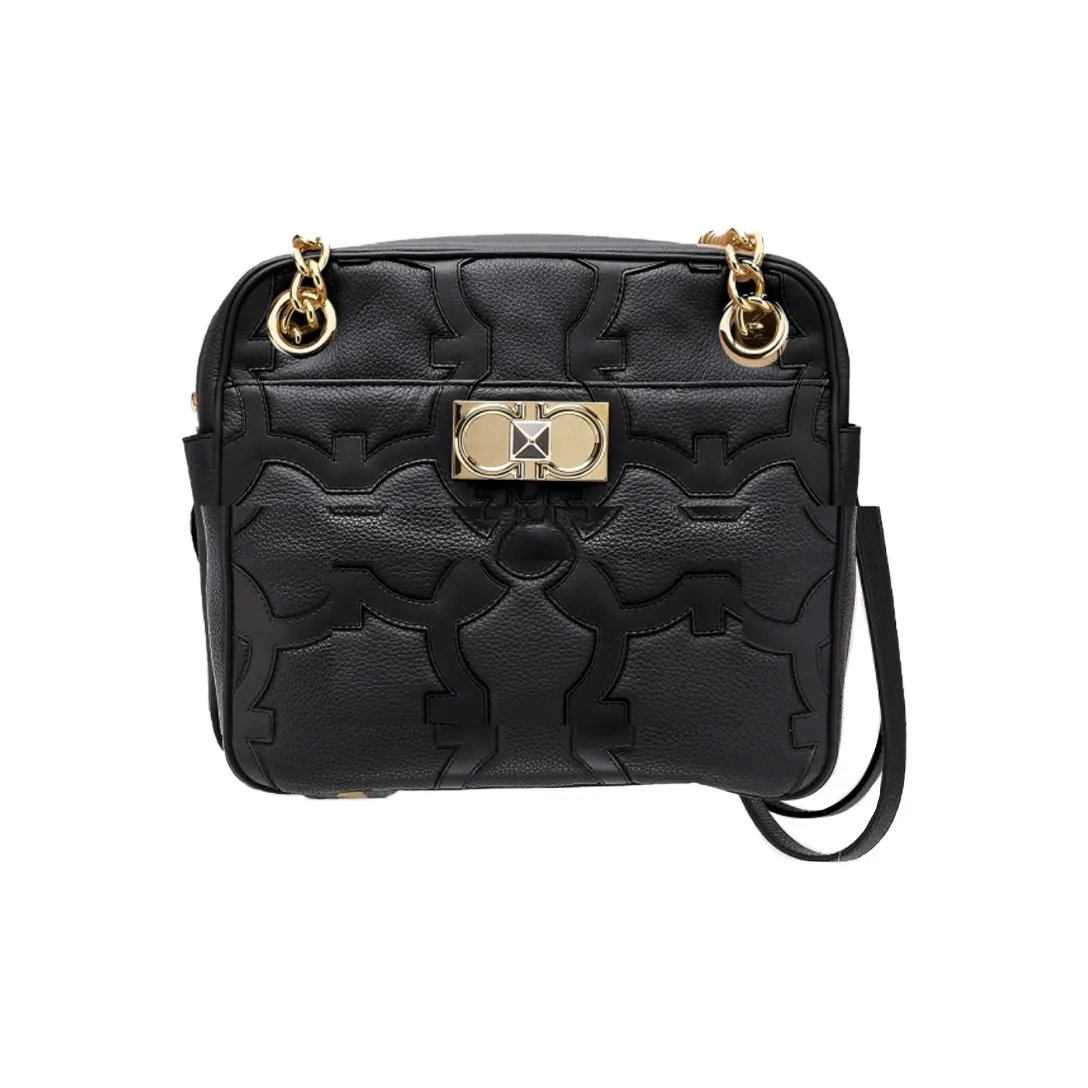 FERRAGAMO Hammered Texture Calfskin Crossbody Bag, Shoulder Bag Women's Black