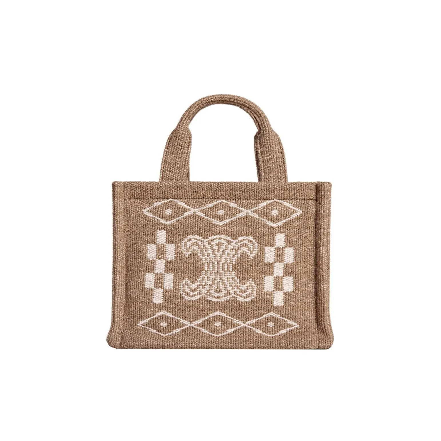 CELINE Cabas Textile, Cow Leather Tote Bag, Shopping Bag, Handbag Trumpets Women's Beige White
