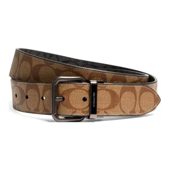 COACH Double Sided Letter Print Pin Buckle Leather Belts Men's Willis  3.8cm