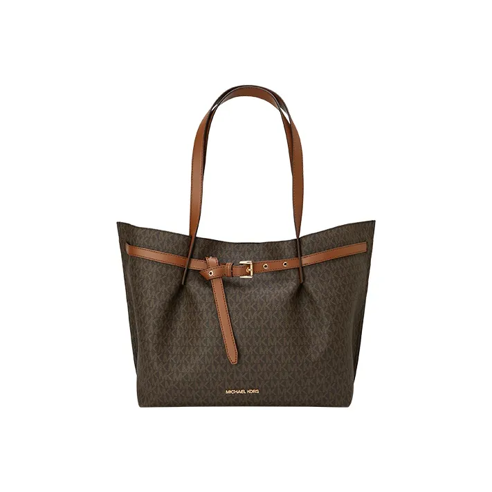 MICHAEL KORS Emilia Artificial Leather Tote Bag, Shopping Bag, Shoulder Bag Regular Women's Dark Brown/Leather Brown