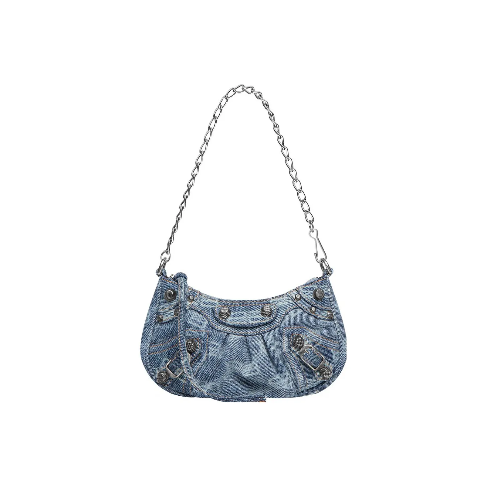 Balenciaga Le Cagole Mini Bag With Chain Bb Monogram Bleached Denim