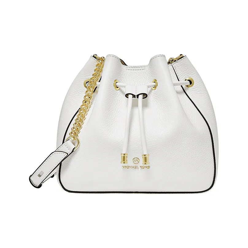 MICHAEL KORS Phoebe Cow Leather Bucket Bag, Shoulder Bag, Crossbody Bag Medium Size Women's White