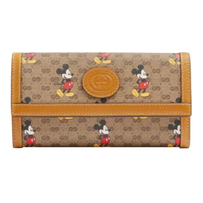 GUCCI Disney, Collaboration Leather Wallet Regular Unisex Brown Yellow