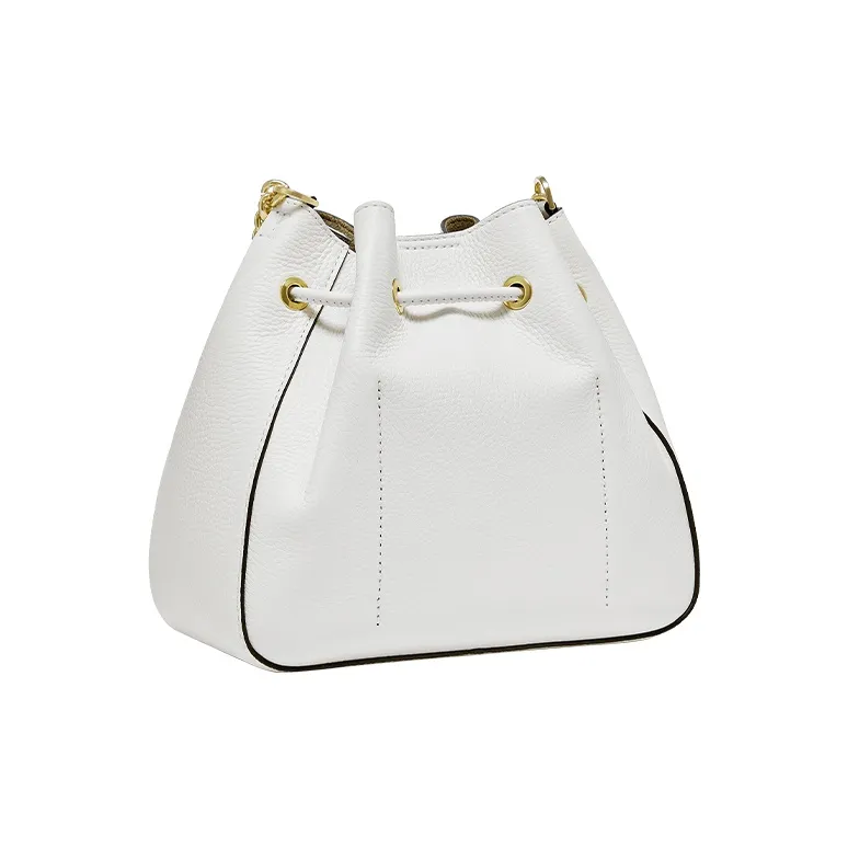 MICHAEL KORS Phoebe Cow Leather Bucket Bag, Shoulder Bag, Crossbody Bag Medium Size Women's White
