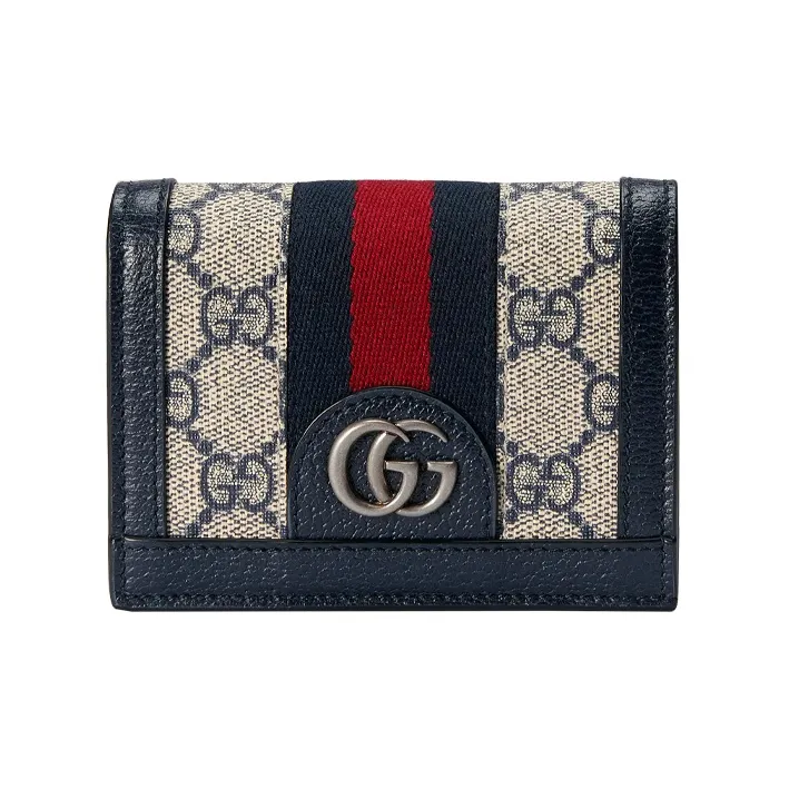 GUCCI Ophidia Canvas With Leather Wallet Coin Purse Women's Beige/Blue