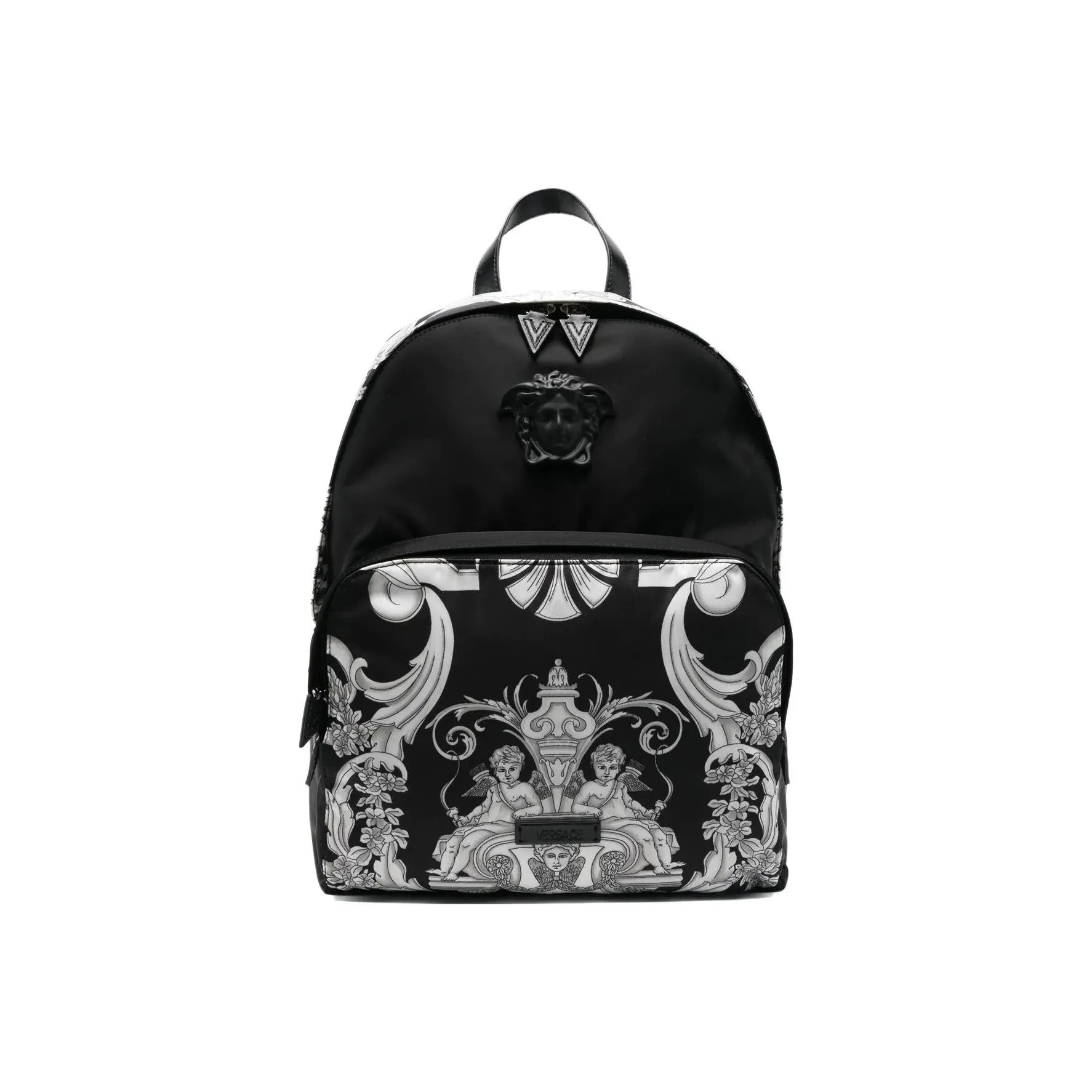 VERSACE Cow Leather Backpack Men's Black & White