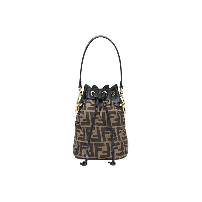 FENDI Mon Tresor Cow Leather Drawstring Bucket Bag Shoulder Bag Crossbody Bag Handbag Mini Women's Brown/Black
